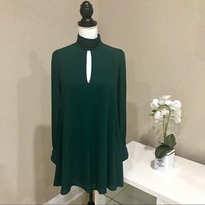 F21 Green High Neck Flowy Mini Dress